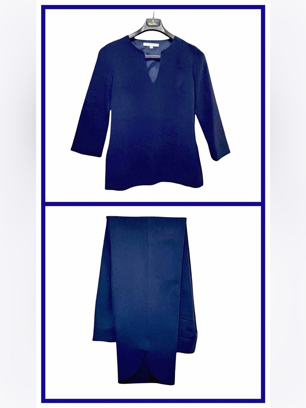 Trina Turk Navy 2-Piece Pants Set | 3/4 Sleeve Top + Tailored Pants | 6 | NWT